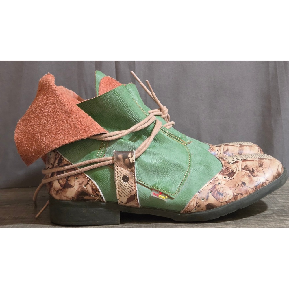 TMA Eyes Women's Accent Leather Ankle Boots Green US 9